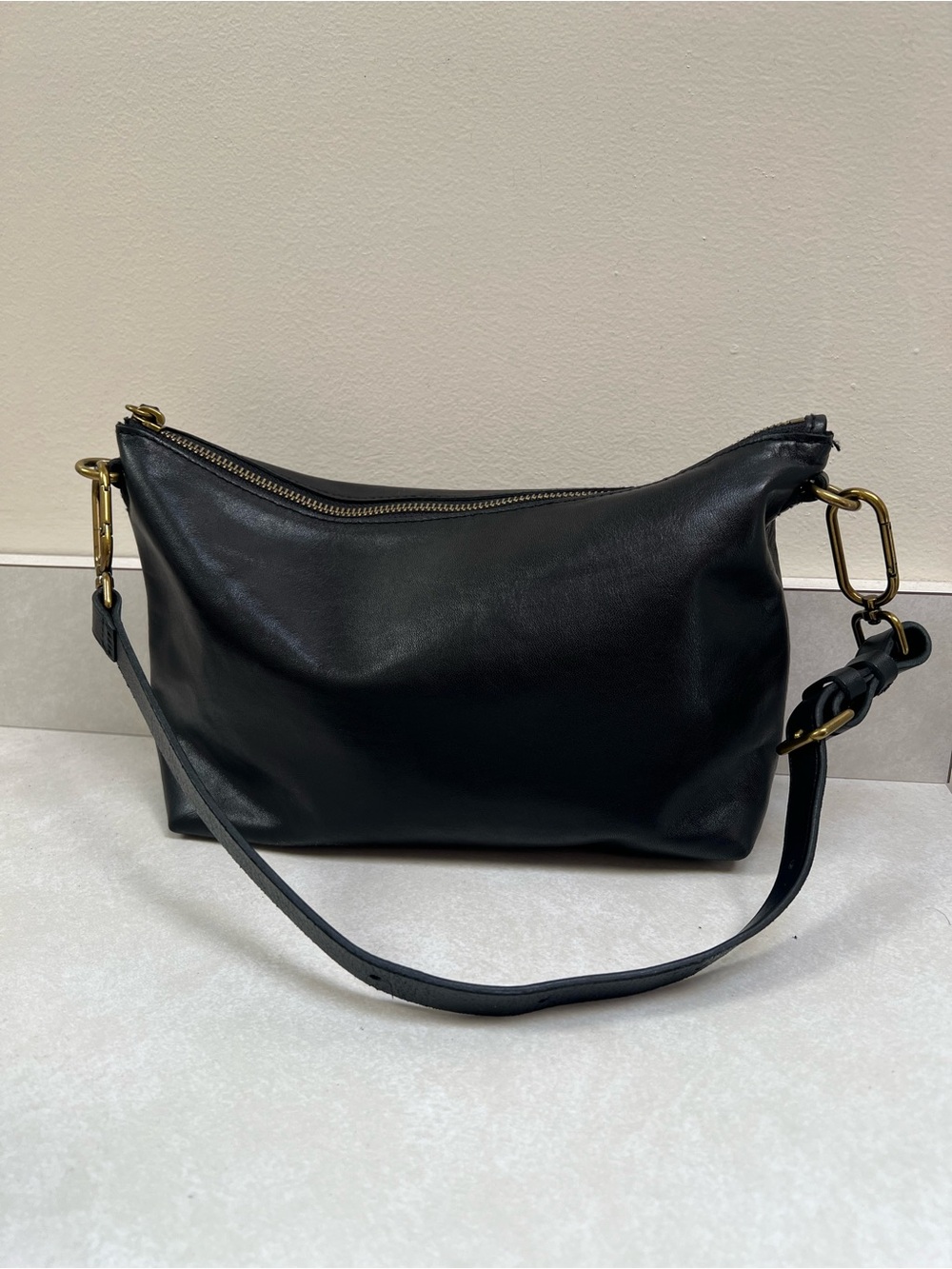 Madewell Black Leather Shoulder Bag Purse with Gold Hardware